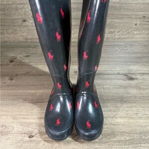 Polo Ralph Lauren 16”H Women’s Equestrian Rainboots (Black/Red)(Size 10)
